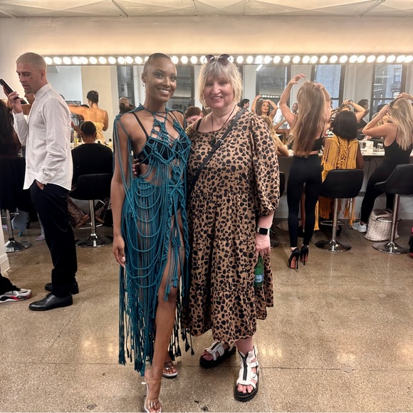 Handmade Macramé Bondage Dress Teal Blue Crochet Cut Out Distressed - Picture 5 of 16